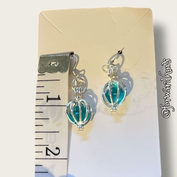 Bundle Sale 3 for $15 | Silver Cage with Blue Plastic Dangle Earrings - Picture 7 of 8